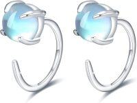 wholesale 925 Sterling Silver Blue Moonstone Cat Ear Cuff Wrap Studs for Women-Round Moonstone Hug