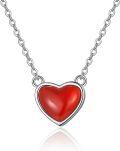 wholesale 925 Sterling Silver Red Agate Heart Pendant Necklace with 18+2 Chain - Birthday Gift for Her-0-0