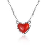 wholesale 925 Sterling Silver Red Agate Heart Pendant Necklace with 18+2 Chain - Birthday Gift for Her-Carnelian