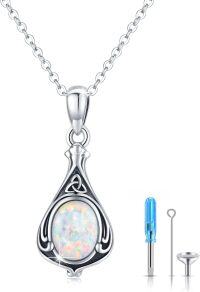 wholesale Sterling Silver Urn Necklace Cremation Ashes Pendant Memorial Jewelry for Women Men Girls Boys-Celtic-Oct-Opal