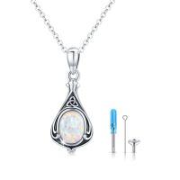 wholesale 925 Sterling Silver Urn Necklace Cremation Ashes Pendant Memorial Jewelry for Women Men Girls Boys-Celtic-Oct-Opal