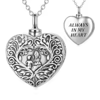 TOUPOP Stainless Steel Crystal Heart Urn Photo Locket Memorial Necklace-style_name:Urn Necklace - Mother Son