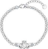 wholesale 925 Sterling Silver 3mm Cuban Chain Celtic Claddagh Charm Bracelet - Irish s for Women & Girls-Claddagh Bracelet A-6.5+1