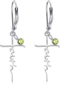 wholesale 925 Sterling Silver Birthstone Faith Cross Dangle Earrings Hypoallergenic Christian Gifts-Birthstone-August