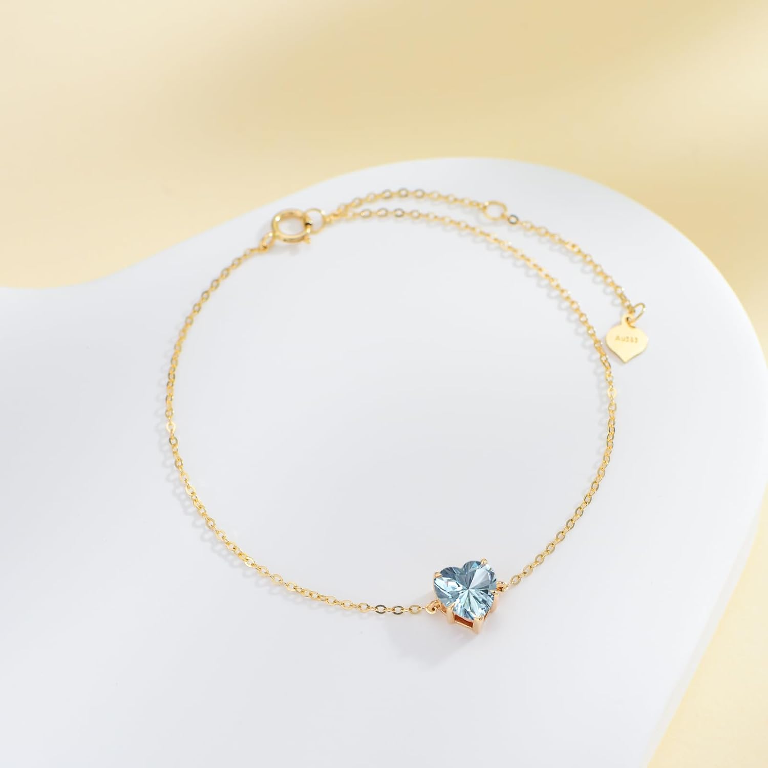 wholesale 14K Gold Created Birthstone Heart Cut 7mm Bracelet for Women 6 5 +2 -0-1