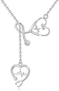 wholesale 925 Sterling Silver Stethoscope Heart Nurse Pendant Necklace Graduation Gift Medical Jewelry for Doctors Nurses-silver