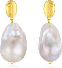 wholesale Golden Baroque Pearl Drop Earrings with Unique Face Design for Women-Type2