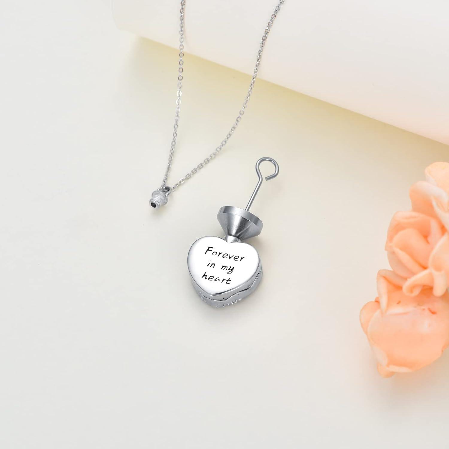 925 Sterling Silver Heart Shaped Abalone Shell Tree of Life Paw Print Keepsake Pendant Necklace for Ashes Memorials-0-2