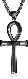 wholesale  Black Plated Ankh Cross Pendant Necklaces for Men - 24+2 Extender Chain Egyptian s-0-0