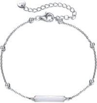 wholesale 925 Sterling Silver White Opal Beaded Chain Adjustable Bracelet s for Women-Column