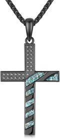 wholesale 925 Sterling Silver Black Plated Turquoise Inlay American Flag Cross Pendant Necklace for Men Religious s-0-0