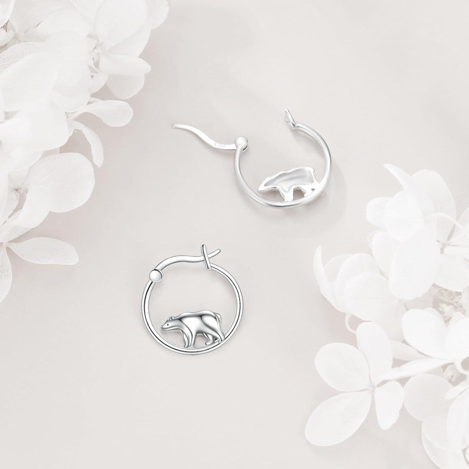 Sterling Silver Animal Hoop Earrings Fox Bear Penguin Axolotl Octopus Raccoon Christmas Gifts for Women-0-3