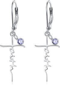 wholesale 925 Sterling Silver Birthstone Faith Cross Dangle Earrings Hypoallergenic Christian Gifts-Birthstone-June