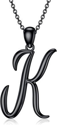 wholesale Sterling Silver 26 Letter Pendant Necklace-Letter K-black gold plated