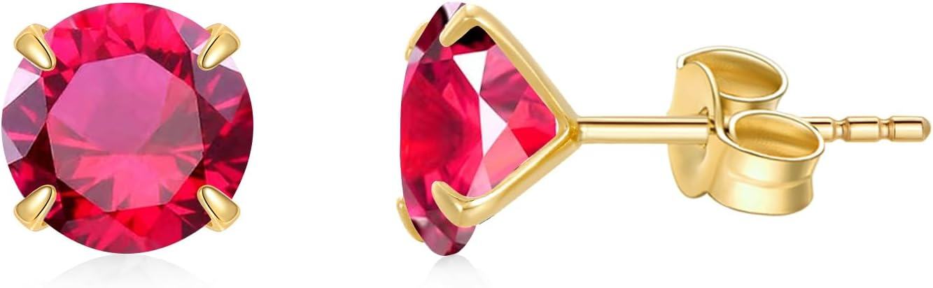 14K Yellow Gold Simulated Diamond Stud Earrings-7-July-Ruby