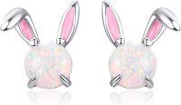wholesale 925 Sterling Silver Pink Opal Bunny Rabbit Stud Earrings for Women - Hypoallergenic  Idea-Bunny
