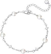 wholesale 925 Sterling Silver Pearl Star Charm Bracelet Gift for Mom-Pearl