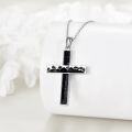 wholesale 925 Sterling Silver Black Agate Inlay Mountain Design Cross Pendant Necklace for Women Christian s-0-4