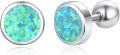 wholesale 925 Sterling Silver Round Blue Green Opal Stud Earrings for Women-0-0