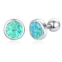 wholesale 925 Sterling Silver Round Blue Green Opal Stud Earrings for Women-White Gold & Green Opal