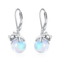 wholesale 925 Sterling Silver Cat Charm Earring Wholesale With Moonstone-Fox