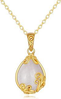 wholesale 14K Gold Natural Moonstone Teardrop Pendant Necklace for Women Anniversary Gifts-Filigree