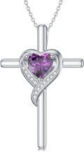 wholesale TOUPOP Amethyst Cross Necklace For Women Sterling Silver Birthstone Cross Necklace Heart Cross Pendant February Birthstone Jewelry Birthday Anniversary Christmas Gifts For Her Wife Girlfriend Mom -0-0