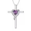 TOUPOP Sterling Silver Amethyst Cross Necklace For Women-0-0