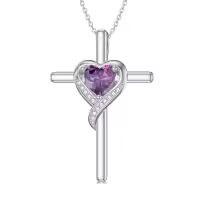 TOUPOP Sterling Silver Amethyst Cross Necklace For Women-undefined