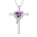 TOUPOP Sterling Silver Amethyst Cross Necklace For Women-0-0