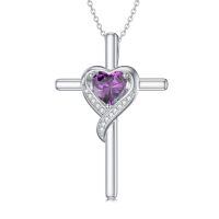 TOUPOP Sterling Silver Amethyst Cross Necklace For Women-undefined
