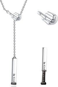 wholesale  Sterling Silver Be Kind of a Bitch Necklace with Square Tube Pendant -Silver and black necklace