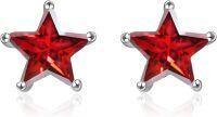 wholesale 925 Sterling Silver Red Gemstone Five-Pointed Star Stud Earrings for Women-A-Red star cz earrings