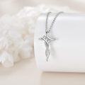 wholesale 925 Sterling Silver Cubic Zirconia Accent Floral Cross Pendant Necklace for Women-0-2