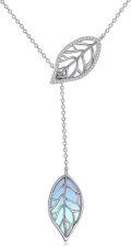 wholesale 925 Sterling Silver Blue Opalite Gemstone Leaves Pendant Chain Necklaces for Women s 48cm Length-0-0