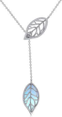 wholesale 925 Sterling Silver Blue Opalite Gemstone Leaves Pendant Chain Necklaces for Women s 48cm Length-white gold plated