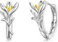 wholesale 925 Sterling Silver Floral Huggie Hoops with Gold Accents - Hypoallergenic  Set for Women-0-0
