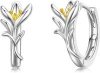 wholesale 925 Sterling Silver Floral Huggie Hoops with Gold Accents - Hypoallergenic  Set for Women-1-Snowdrop