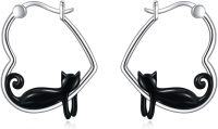 wholesale 925 Sterling Silver Cat Heart Hoop Dangle Earrings Cute s for Women-Black Cat