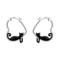 wholesale 925 Sterling Silver Cat Heart Hoop Dangle Earrings Wholesale Cute s for Women-0-0