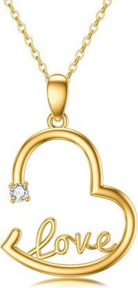 wholesale 14K Gold Heart-Shaped Love Pendant Necklace with Chain - 14K Gold  for Her (Length: Adjustable from 37 to 49 cm)-Diamond Heart