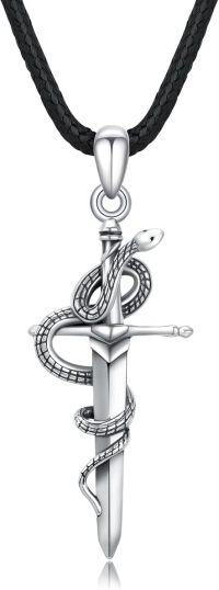 wholesale 925 Sterling Silver Snake Sword Norse Runes Pendant Necklaces for Men Women s-07-Snake