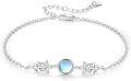 wholesale 925 Sterling Silver Blue Moonstone Flower Chain Anklet Jewelry for Women Girls 7-8 Adjustable Length-0-0