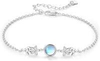 wholesale 925 Sterling Silver Blue Moonstone Flower Chain Anklet Jewelry for Women Girls 7-8 Adjustable Length-Cherry Blossom Bracelet