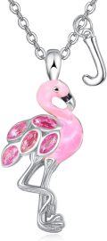 wholesale 925 Sterling Silver Pink Flamingo Initial Pendant Necklace w 18+2 Chain-0-0