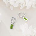 wholesale 925 Sterling Silver Green Jade Rectangle Drop Huggie Hoop Earrings-0-2