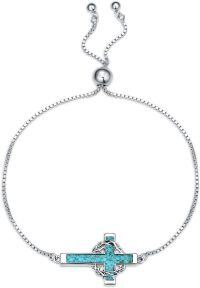 wholesale 925 Sterling Silver & Synthetic Turquoise Crown of Thorns Cross Bracelet – 22mm Faith Jewelry Gift-Turquoise