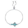 wholesale 925 Sterling Silver & Synthetic Turquoise Crown of Thorns Cross Bracelet – 22mm Faith Jewelry Gift-0-0