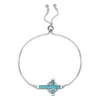 wholesale 925 Sterling Silver & Synthetic Turquoise Crown of Thorns Cross Bracelet – 22mm Faith Jewelry Gift-Turquoise