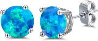 wholesale 925 Sterling Silver Green Fire Opal Round Stud Earrings - Multiple Sizes & Colors for Women Men Gifts-Green Turquoise